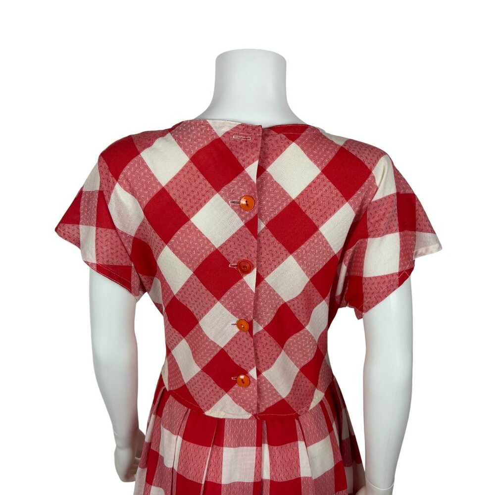 Vintage 80s Checkered Dress Womens Large Red White Picnic Gingham Fit And Flare - Picture 9 of 10